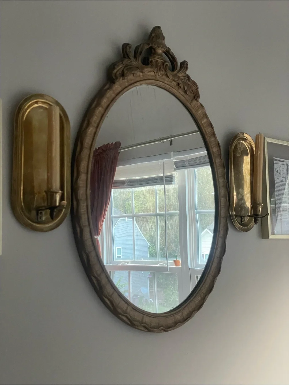 Vintage PAIR Solid Brass Oval Candle Wall Sconces